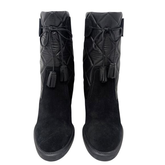 Aquatalia Caliana 8.5 Black Weatherproof Quilted Leather Suede Wedge Boots - Picture 2 of 7